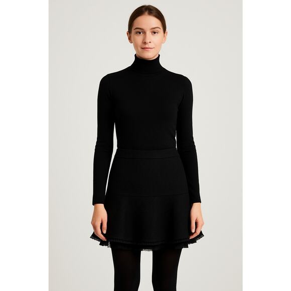 Ann Taylor Black Tweed Drop Waist Chiffon Layered Preppy Peplum Skirt Size 2 - Picture 1 of 9